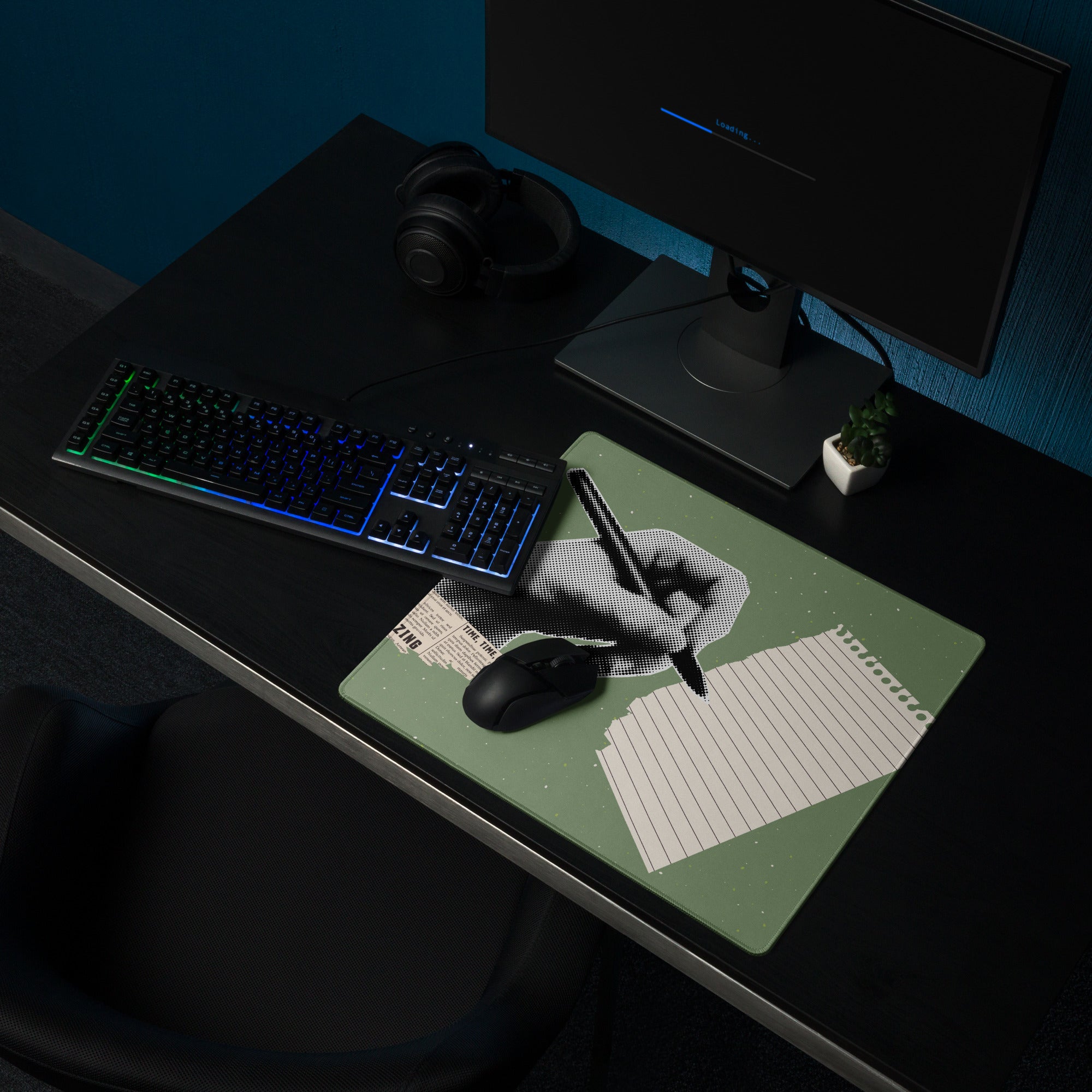 Olive Green Mouse Pad For Desk Setup Contemporary Pop Art Style With Hand Drawn Notes