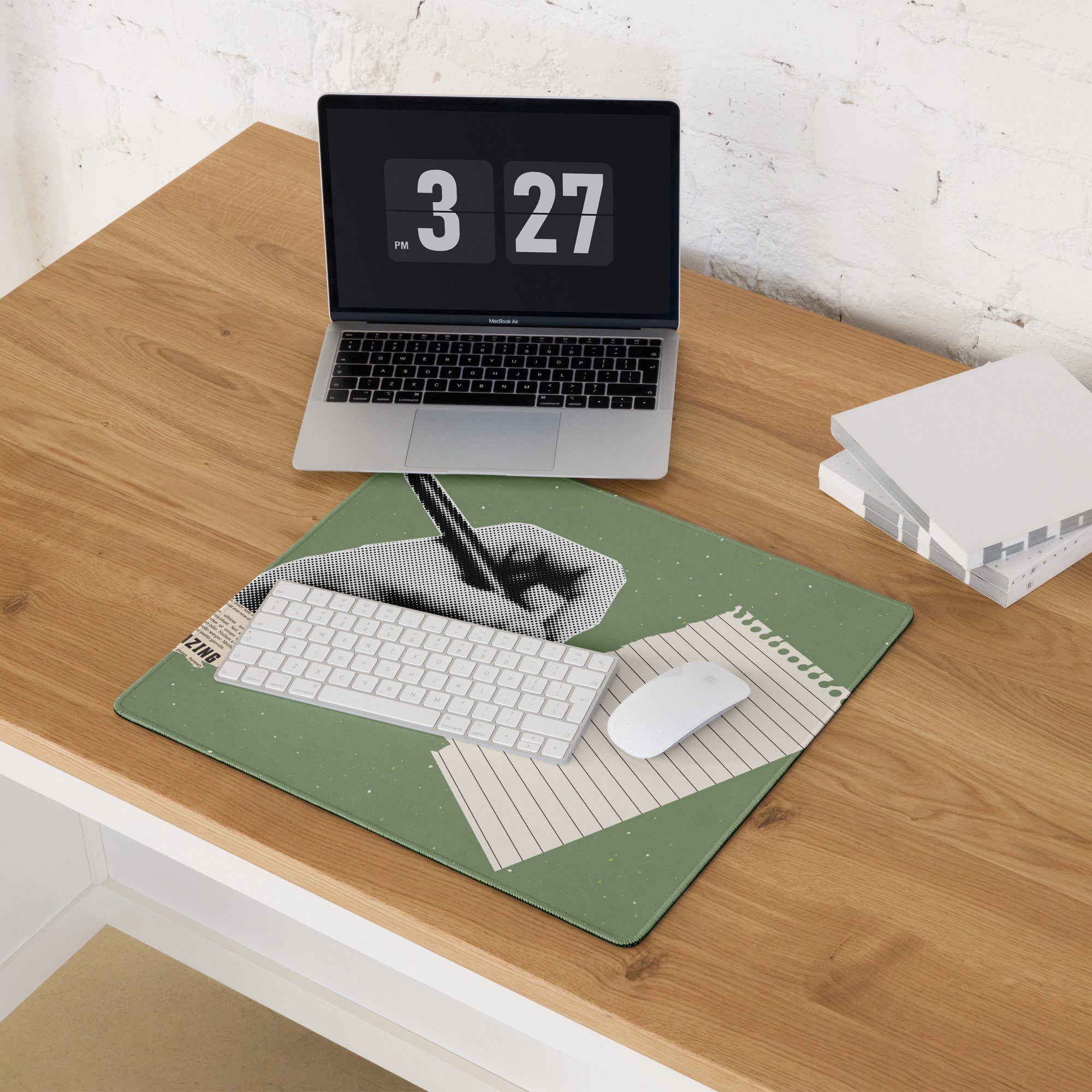 Olive Green Mouse Pad For Desk Setup Contemporary Pop Art Style With Hand Drawn Notes