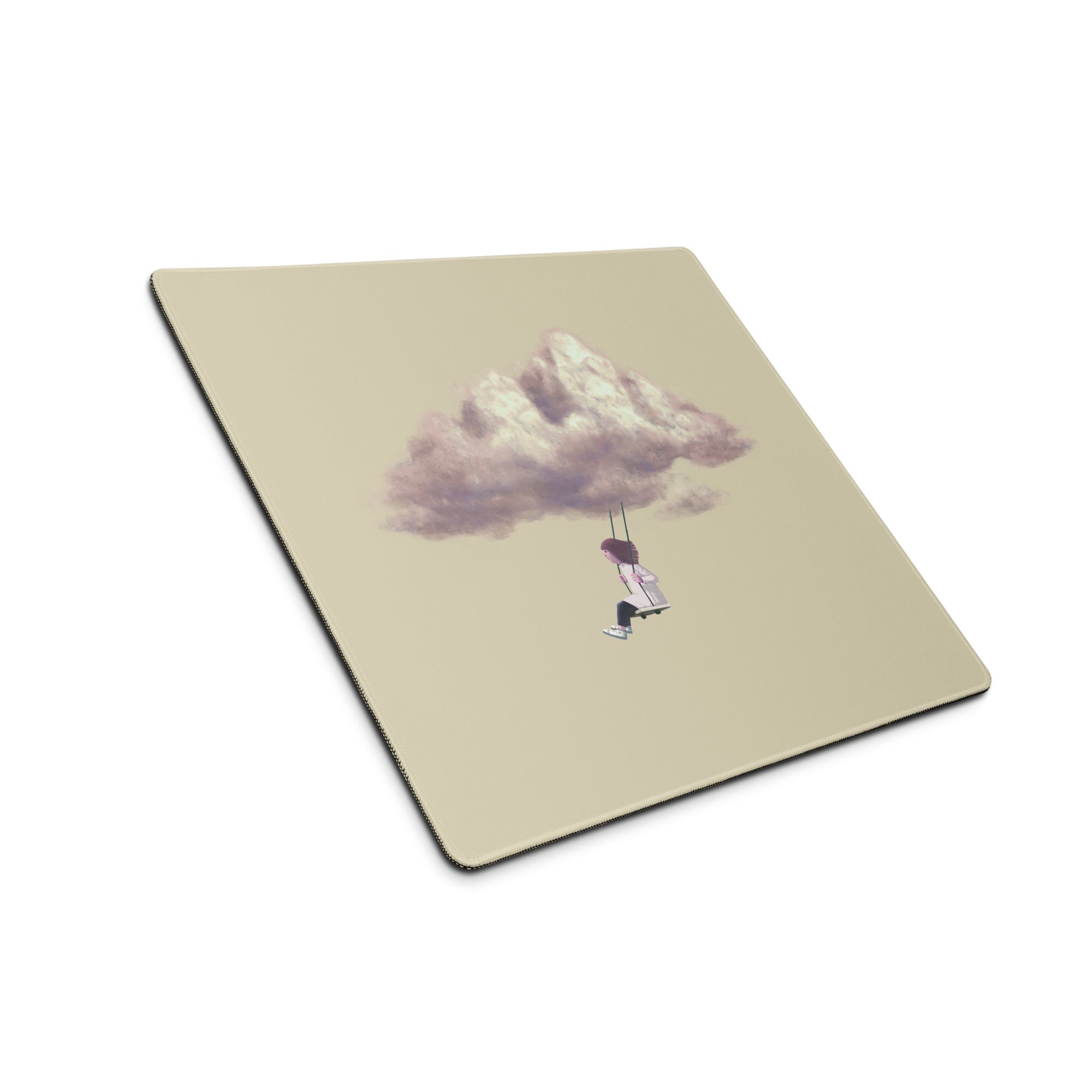 Pastel Beige Cloud Swing Illustration Mouse Pad For Desk Contemporary Minimalist Home Office