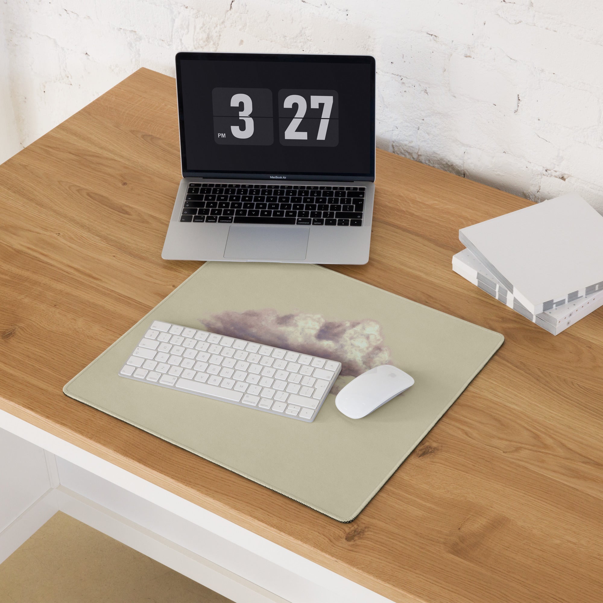 Pastel Beige Cloud Swing Illustration Mouse Pad For Desk Contemporary Minimalist Home Office