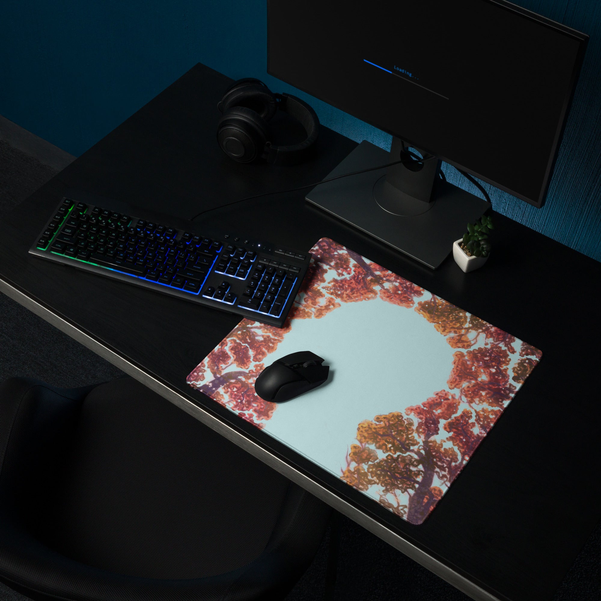 Autumn Tree Canopy Desk Pad - Autumn Tree Canopy Orange Red Leaves Sky Desk Pad Contemporary Art Cozy Mood Modern Decor Gaming Desk Pad Photographic