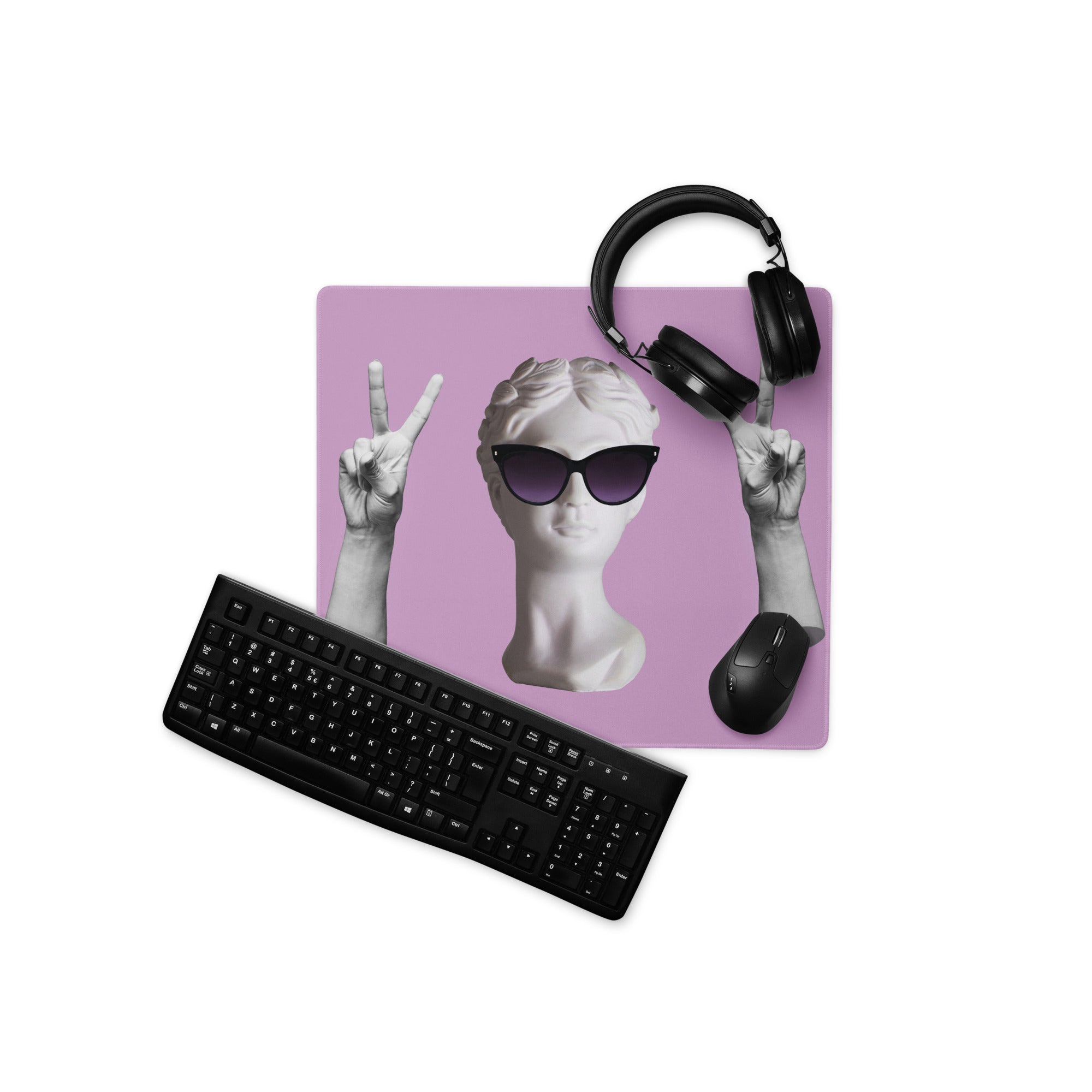 Mouse Pad Purple Desk Decor Contemporary Themed With Statue Portrait Wearing Sunglasses Playful Mood Pop Art Print