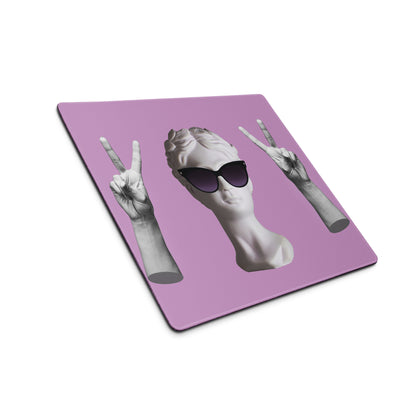 Mouse Pad Purple Desk Decor Contemporary Themed With Statue Portrait Wearing Sunglasses Playful Mood Pop Art Print