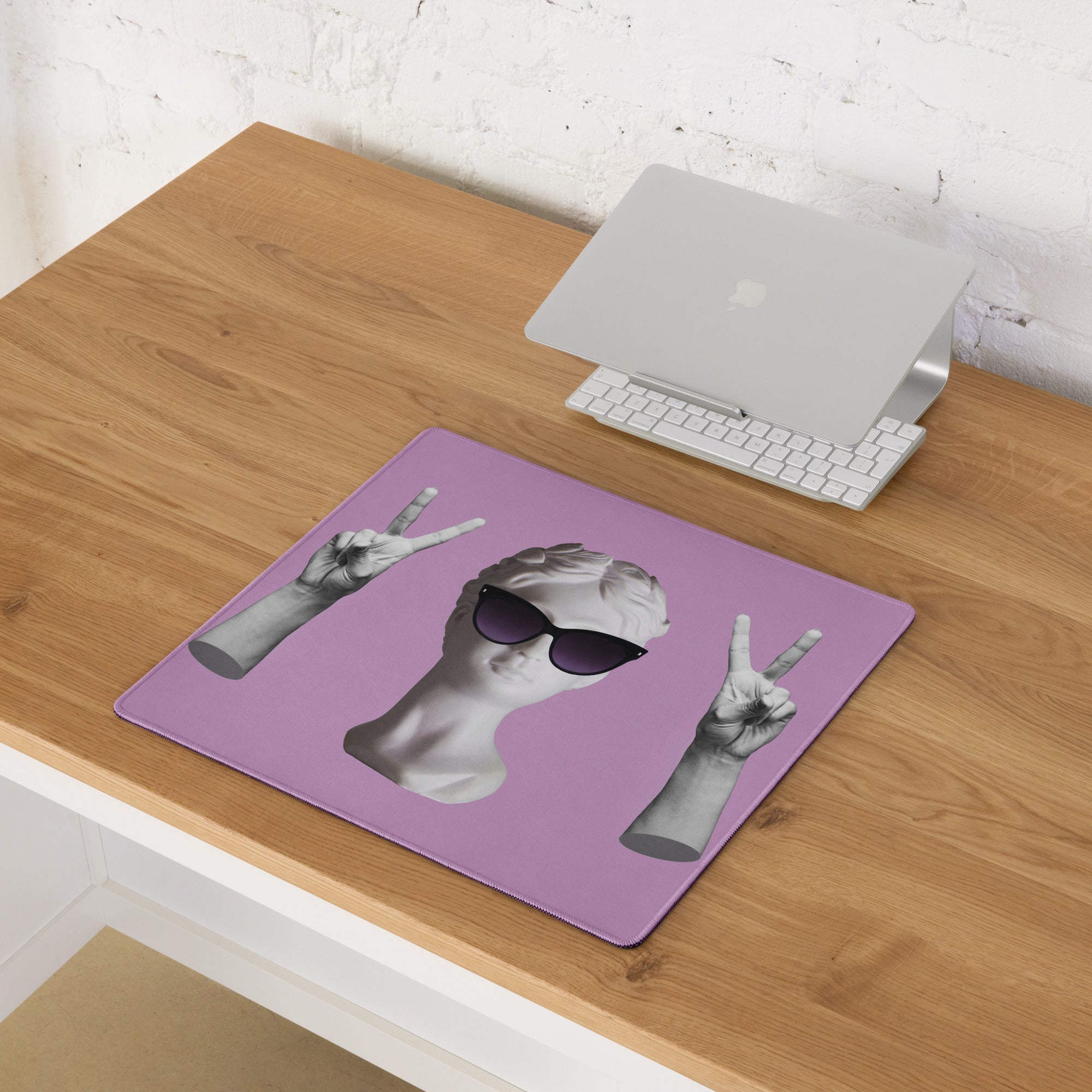 Mouse Pad Purple Desk Decor Contemporary Themed With Statue Portrait Wearing Sunglasses Playful Mood Pop Art Print