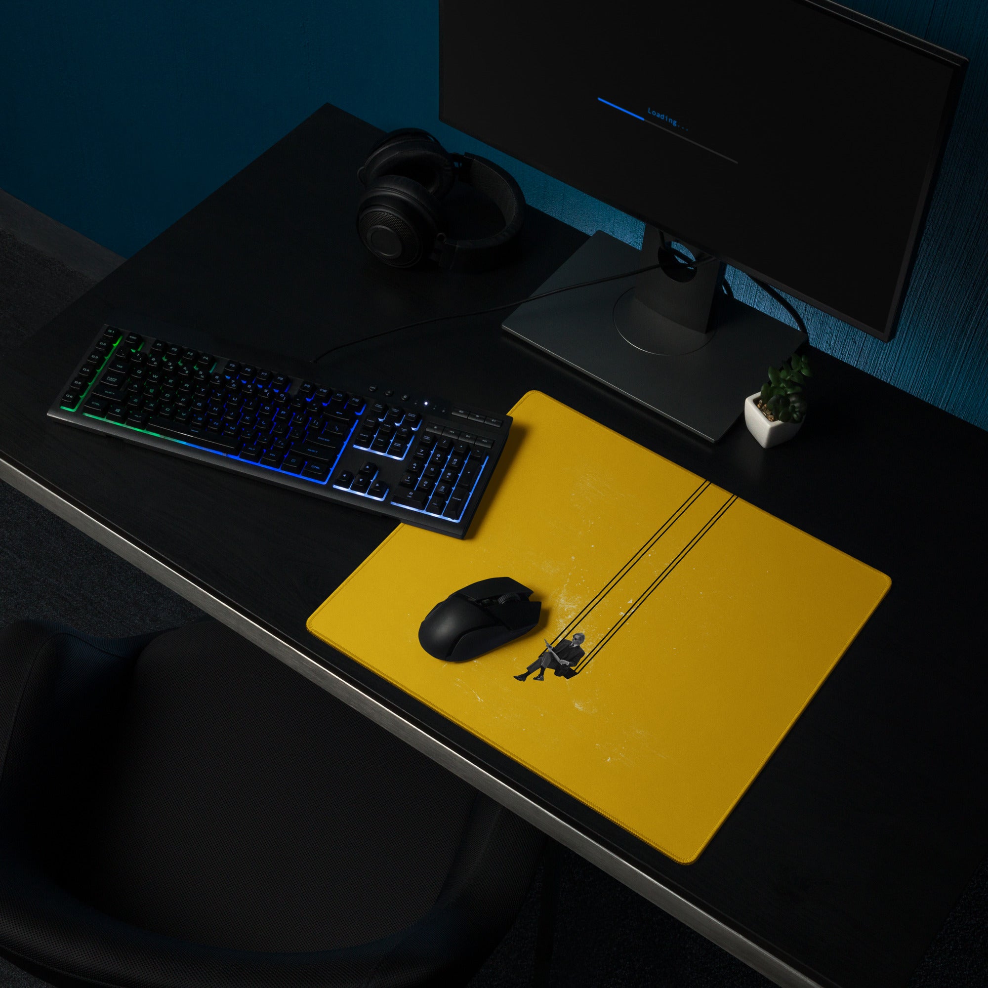 Yellow Contemporary Swing Artwork Mouse Pad For Desk, Modern Office Decor, 36x18 Or 18x16, Smooth Polyester Surface