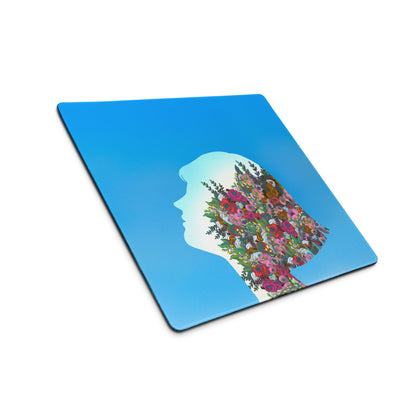 Blue Floral Silhouette Mouse Pad Contemporary Desk Decor Colorful Garden Collage Artwork Digital Illustration
