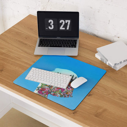 Blue Floral Silhouette Mouse Pad Contemporary Desk Decor Colorful Garden Collage Artwork Digital Illustration