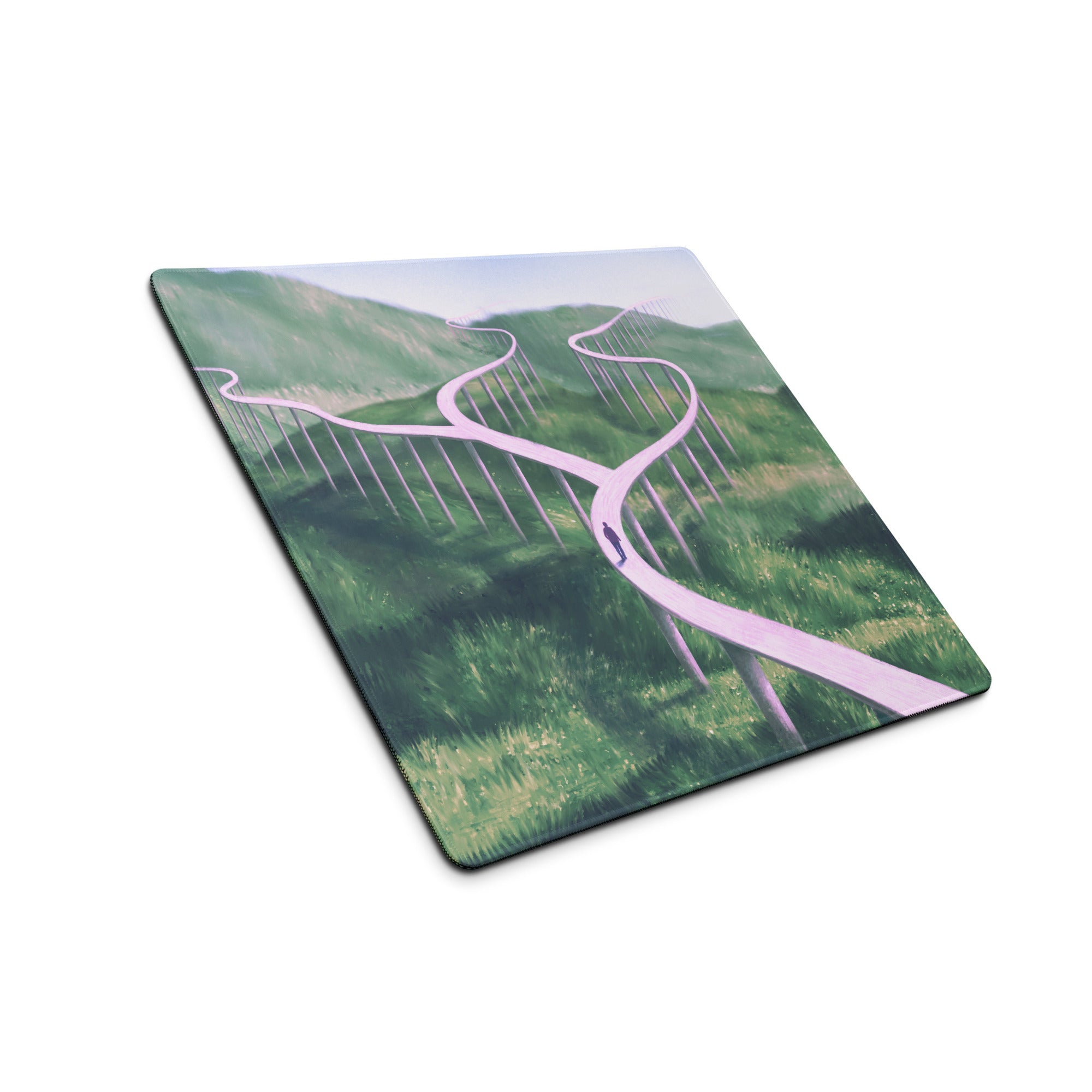 Pastel Pink Path Landscape Mouse Pad - Landscape Mouse Pad Pastel Pink Green Office Desk Contemporary Art Soothing Mood