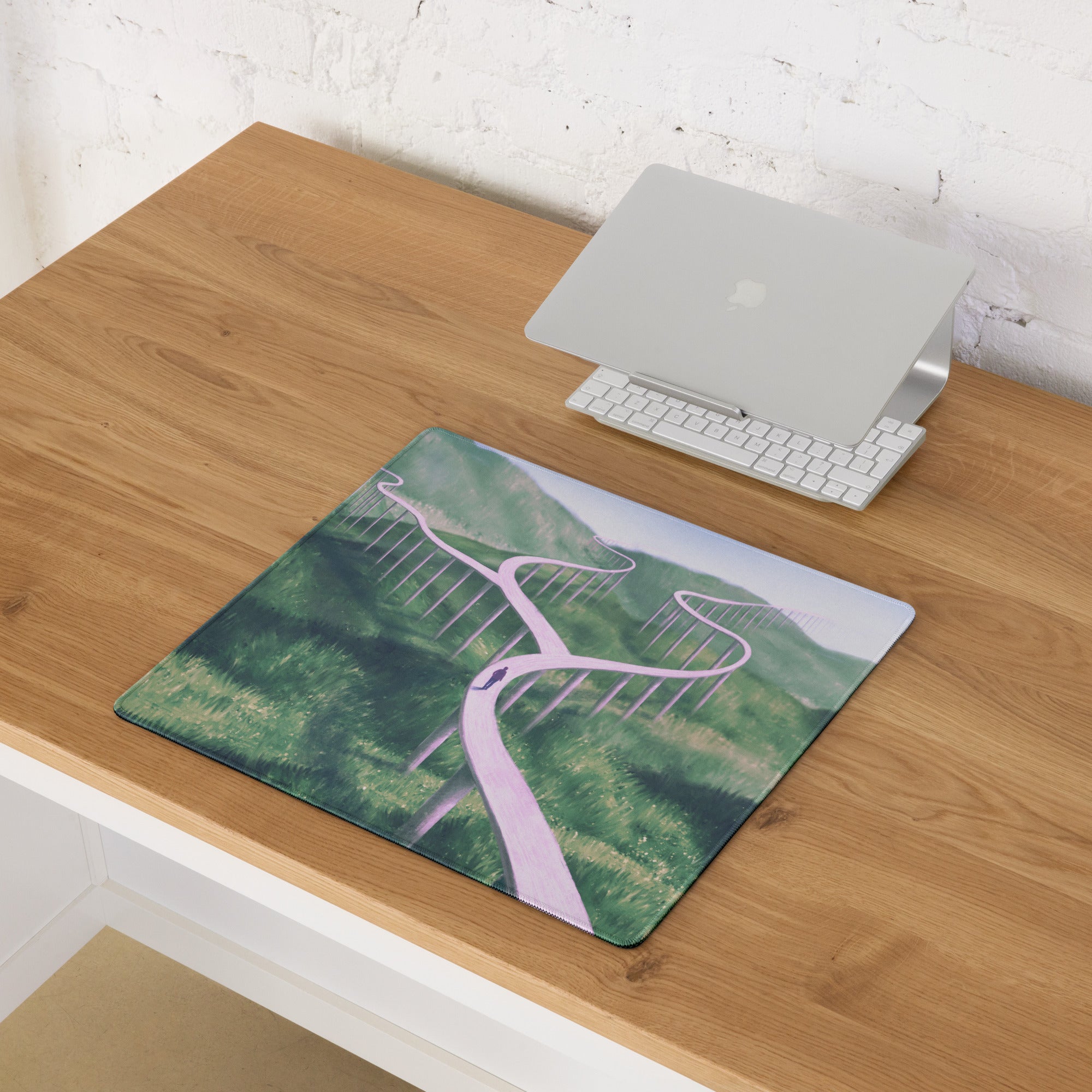 Pastel Pink Path Landscape Mouse Pad - Landscape Mouse Pad Pastel Pink Green Office Desk Contemporary Art Soothing Mood