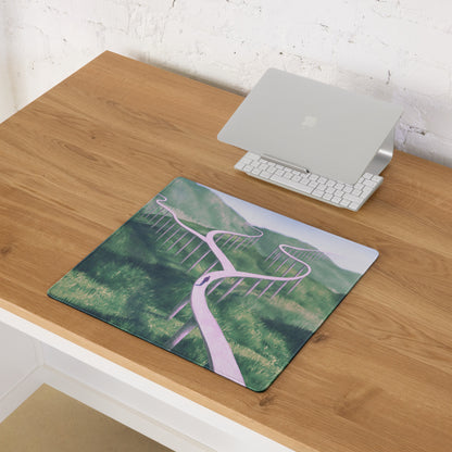 Pastel Pink Path Landscape Mouse Pad - Landscape Mouse Pad Pastel Pink Green Office Desk Contemporary Art Soothing Mood