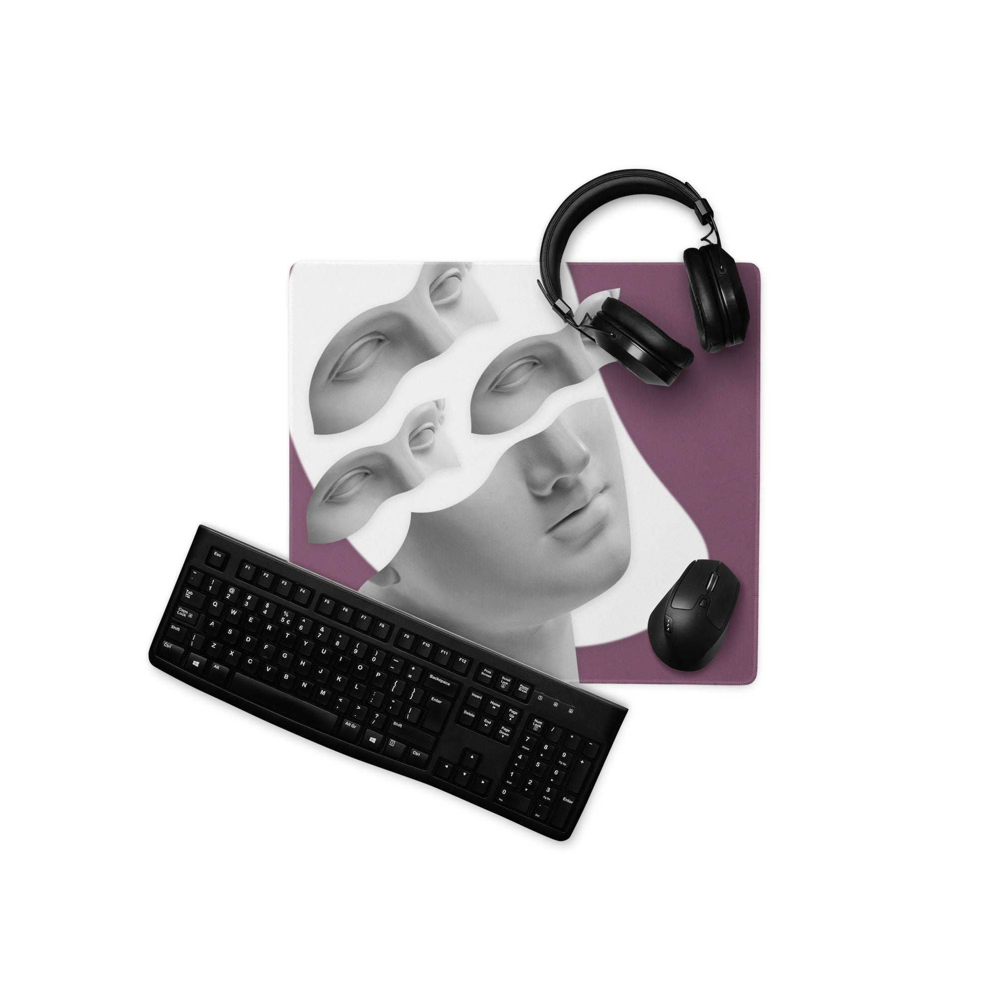 Purple Portrait Mosaic Oversized Mouse Pad For Gaming And Work Contemporary Art Style 36x18 Inches