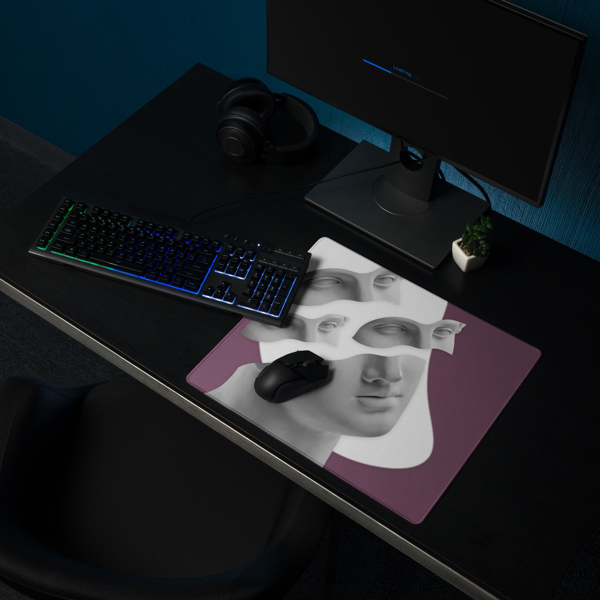 Purple Portrait Mosaic Oversized Mouse Pad For Gaming And Work Contemporary Art Style 36x18 Inches