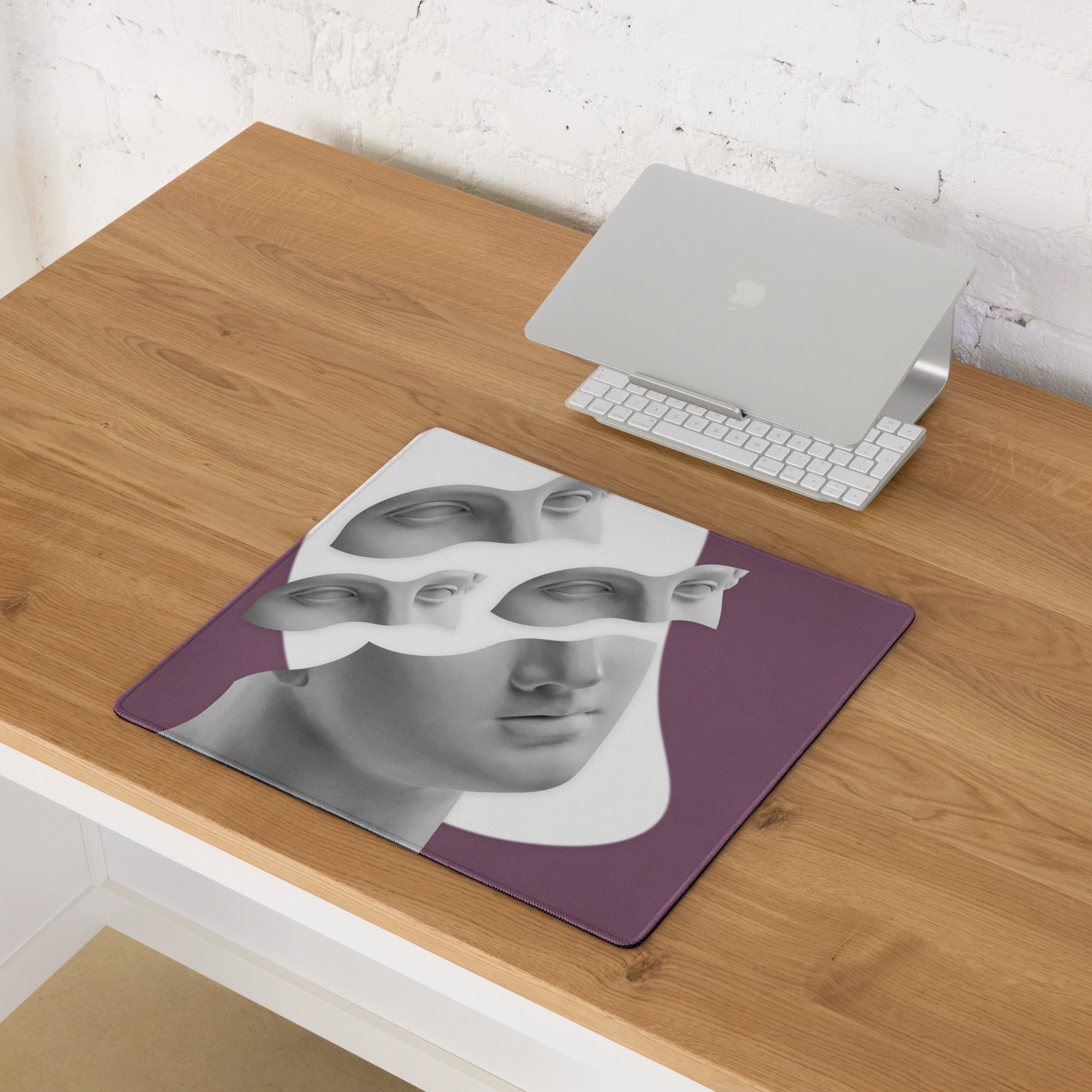 Purple Portrait Mosaic Oversized Mouse Pad For Gaming And Work Contemporary Art Style 36x18 Inches