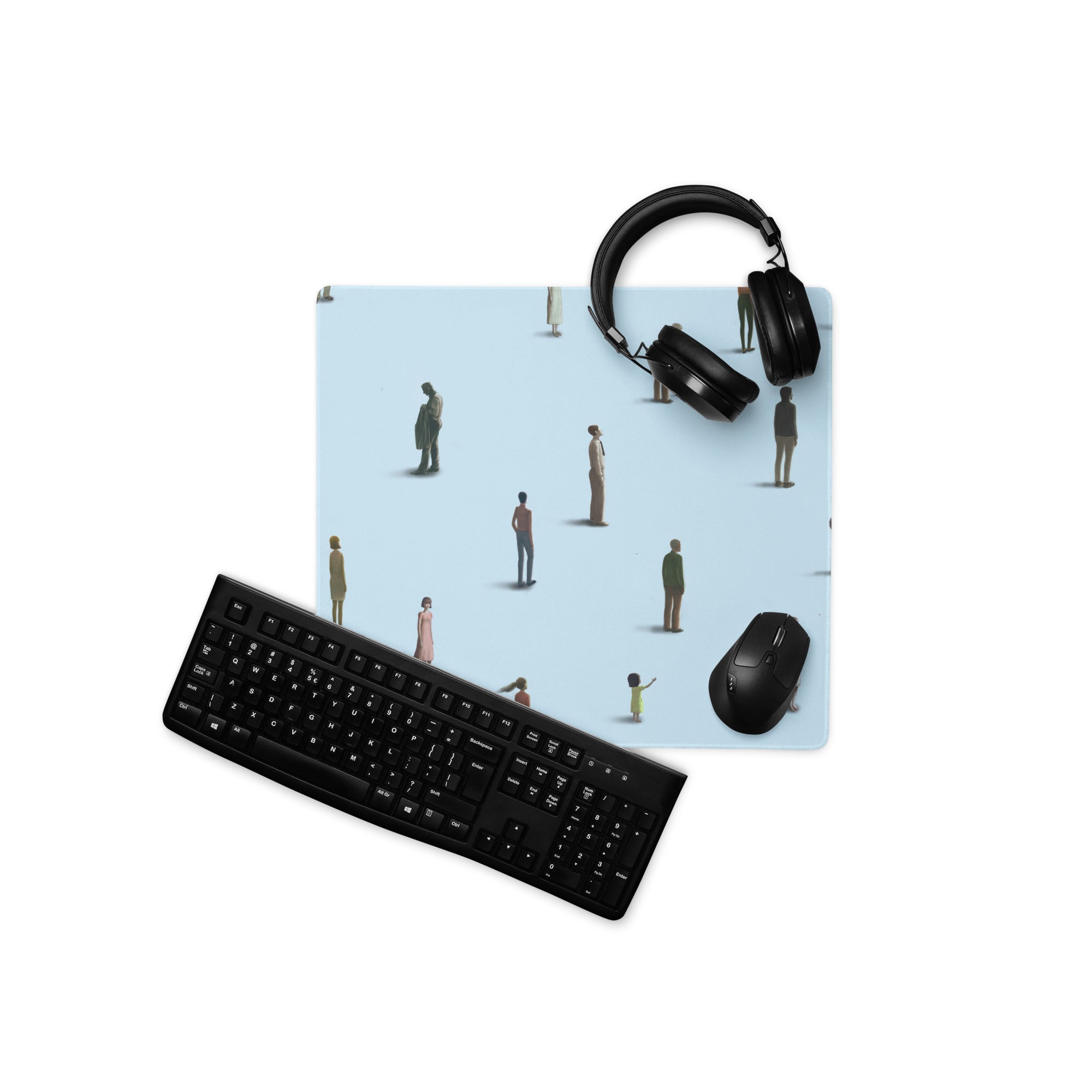 Light Blue People Silhouettes Desk Pad For Office Desk Contemporary Art Modern Minimalist Digital Illustration