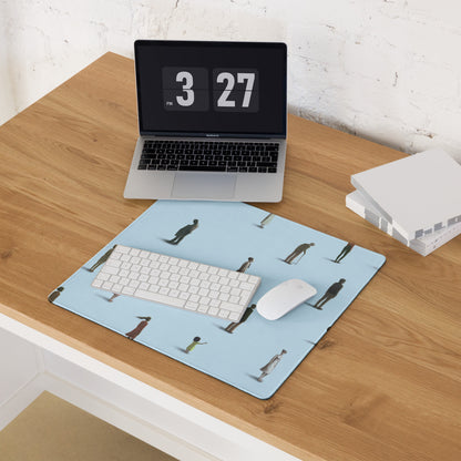 Light Blue People Silhouettes Desk Pad For Office Desk Contemporary Art Modern Minimalist Digital Illustration