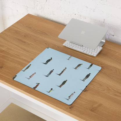 Light Blue People Silhouettes Desk Pad For Office Desk Contemporary Art Modern Minimalist Digital Illustration