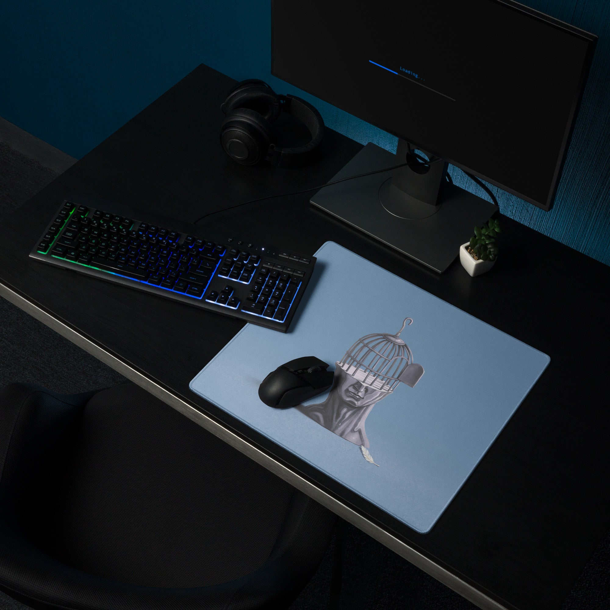 Blue Contemporary Gaming Mouse Pad - Gaming Mouse Pad Blue Desk Setup Modern Calm Minimalist Polyester Surface Desk Mat