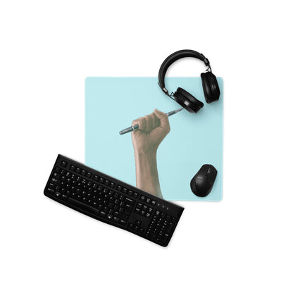 Hand Holding Pen Illustration Mouse Pad Sky Blue Desk Accessory Modern Office Decor