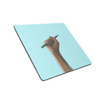 Hand Holding Pen Illustration Mouse Pad Sky Blue Desk Accessory Modern Office Decor