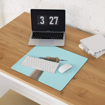 Hand Holding Pen Illustration Mouse Pad Sky Blue Desk Accessory Modern Office Decor