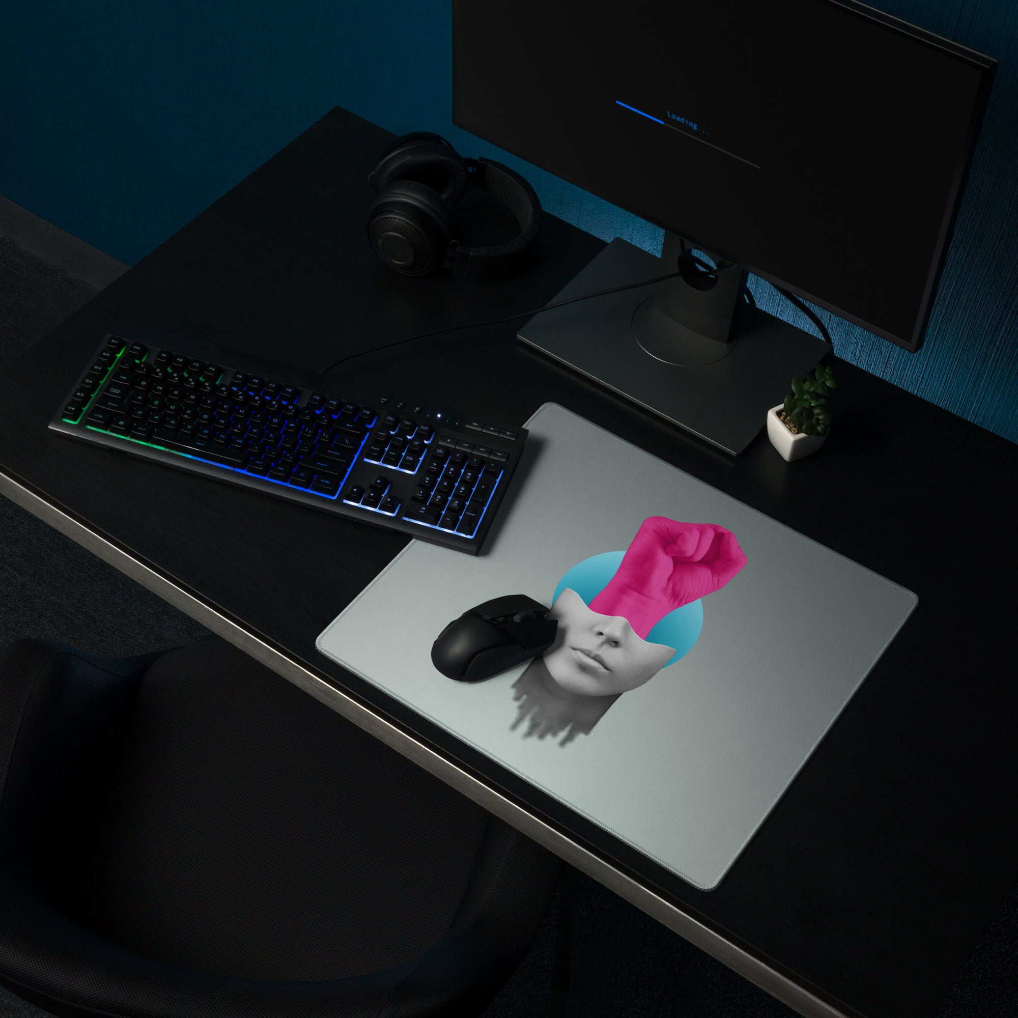 Mouse Pad Pink Hand Portrait Gray Gradient Desk Decor Modern Abstract Art Print For Office And Gaming Surface