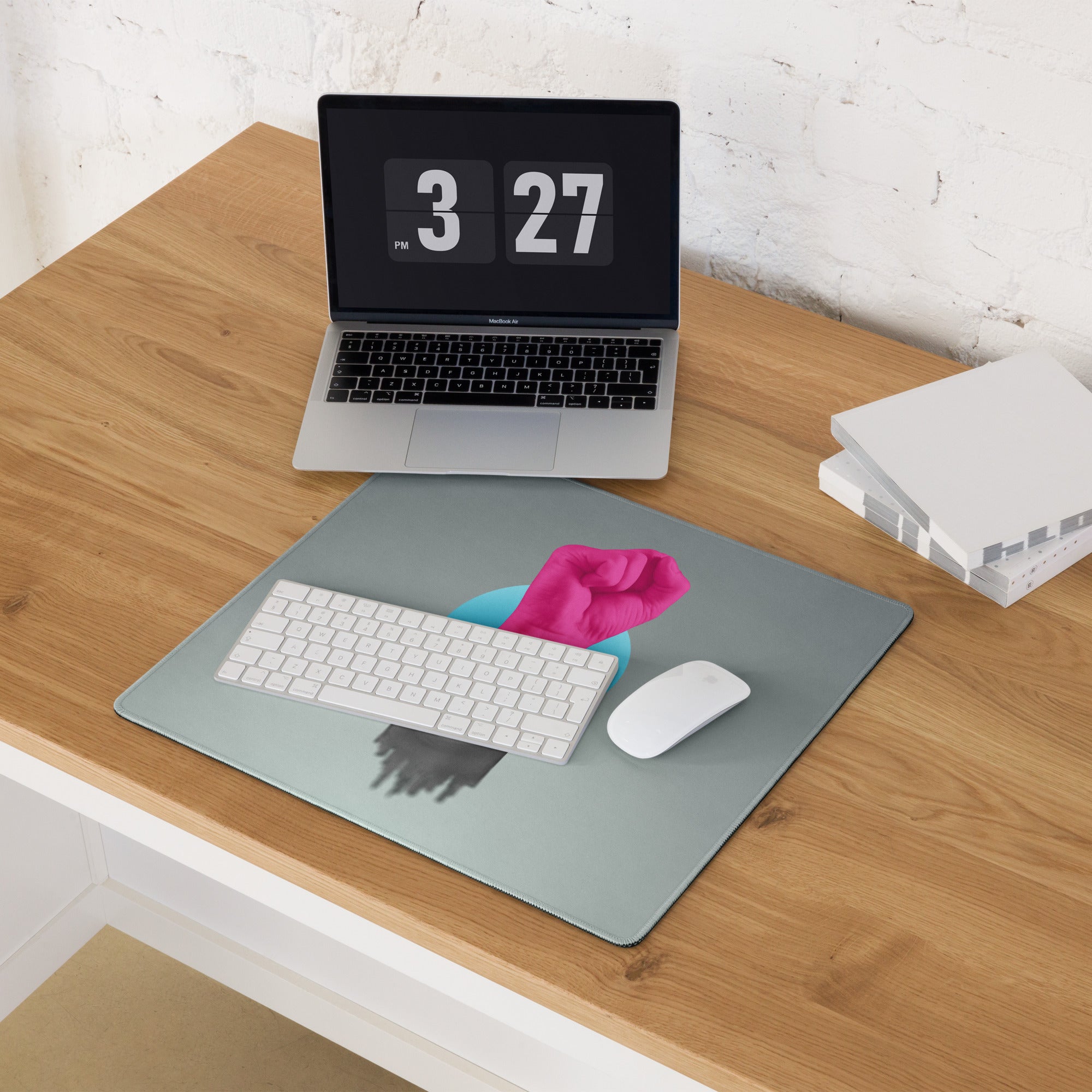 Mouse Pad Pink Hand Portrait Gray Gradient Desk Decor Modern Abstract Art Print For Office And Gaming Surface