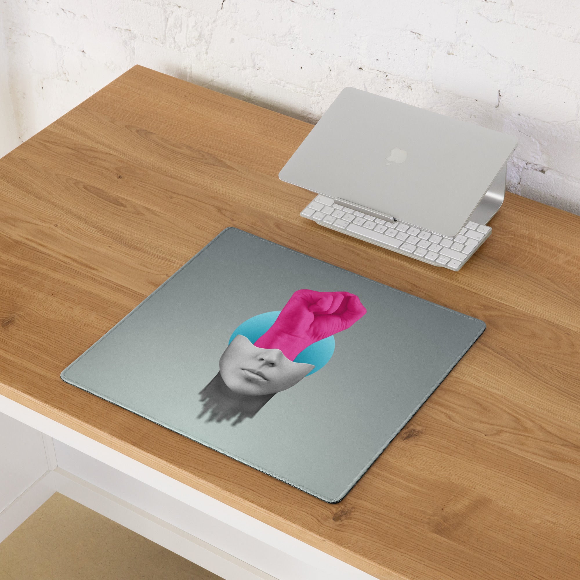 Mouse Pad Pink Hand Portrait Gray Gradient Desk Decor Modern Abstract Art Print For Office And Gaming Surface