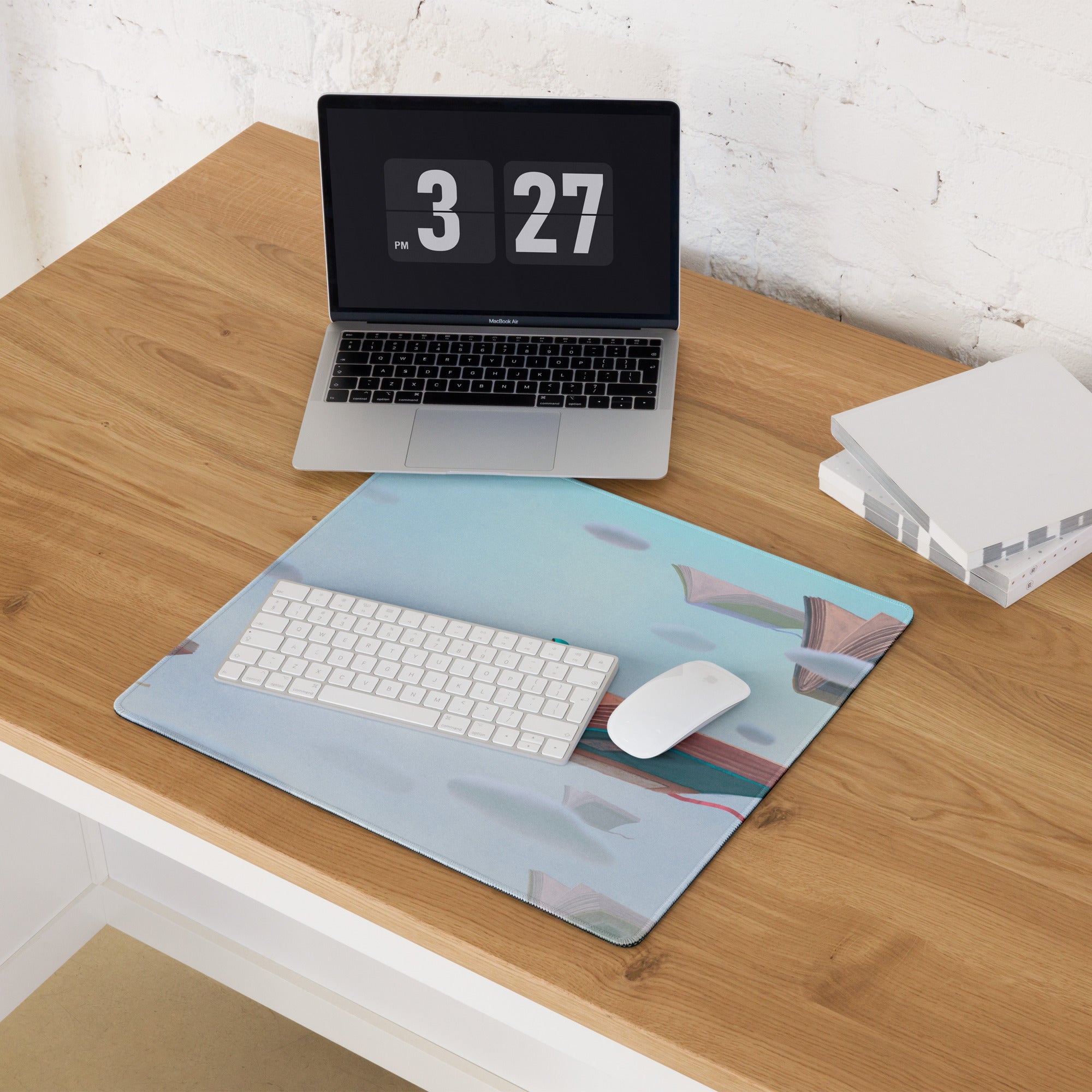 Pastel Blue Bookscape Pad - Bookscape Mouse Pad, Pastel Blue, Home Office, Contemporary, Serene Mood, Modern Desk Decor