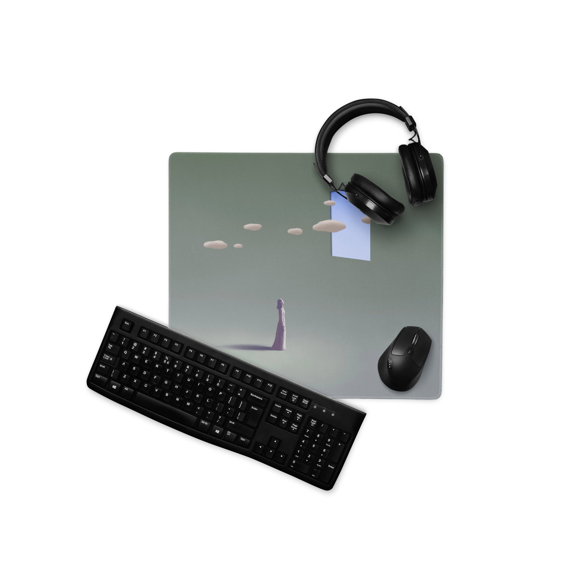 Teal Gradient Surreal Gaming Desk Pad - Mouse Pad Teal Gradient Desk Setup Dreamy Mood Minimal Office Large 36x18