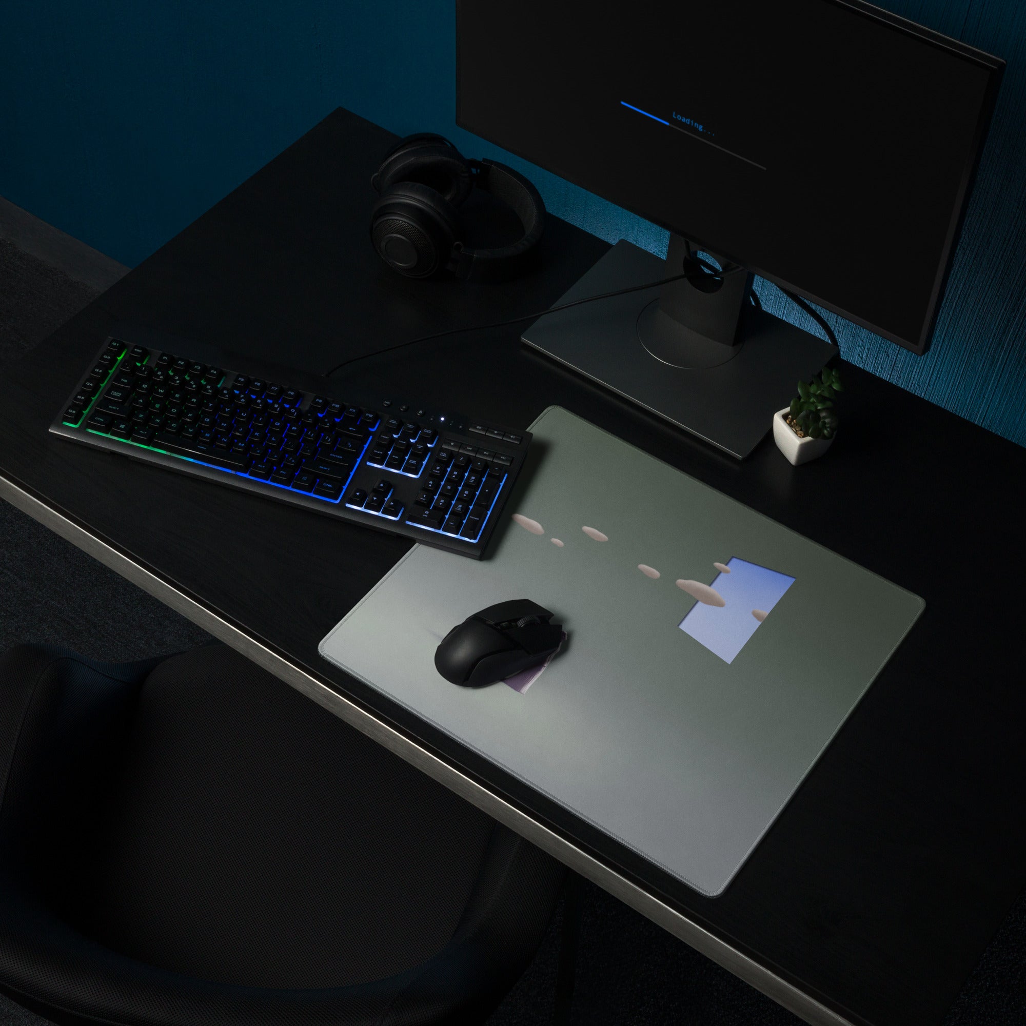 Teal Gradient Surreal Gaming Desk Pad - Mouse Pad Teal Gradient Desk Setup Dreamy Mood Minimal Office Large 36x18