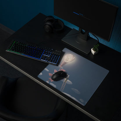 Gaming Mouse Pad Blue Moonlight Desk Mat For Modern Office Surreal Lightbulb Contemporary Artwork Style