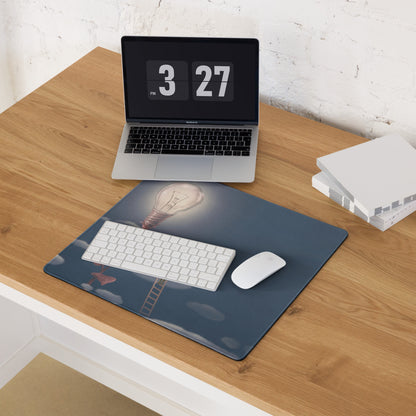 Gaming Mouse Pad Blue Moonlight Desk Mat For Modern Office Surreal Lightbulb Contemporary Artwork Style