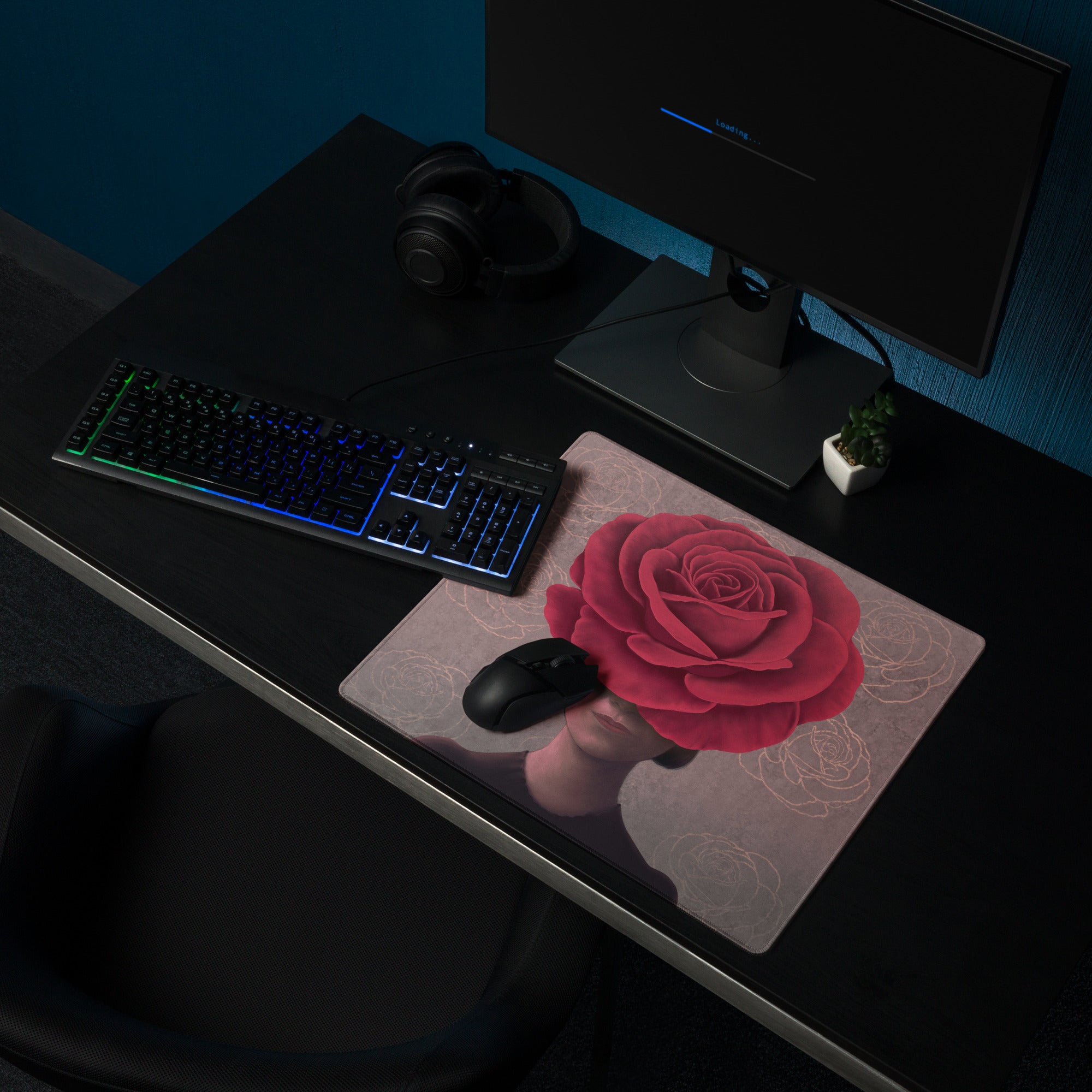 Pink Rose Headpiece Art Mouse Pad For Home Office Desk Decor In Contemporary Modern Style