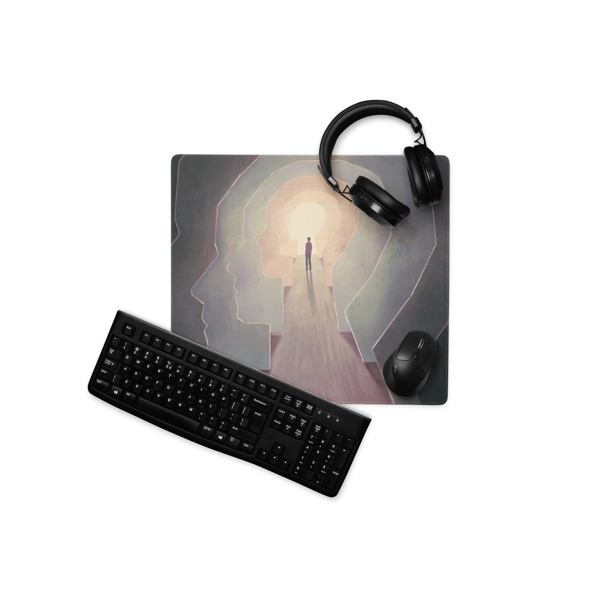 Mouse Pad 36x18 Inches Muted Purple Pink Beige For Desk Setup Modern Contemporary Geometric Hexagon Art