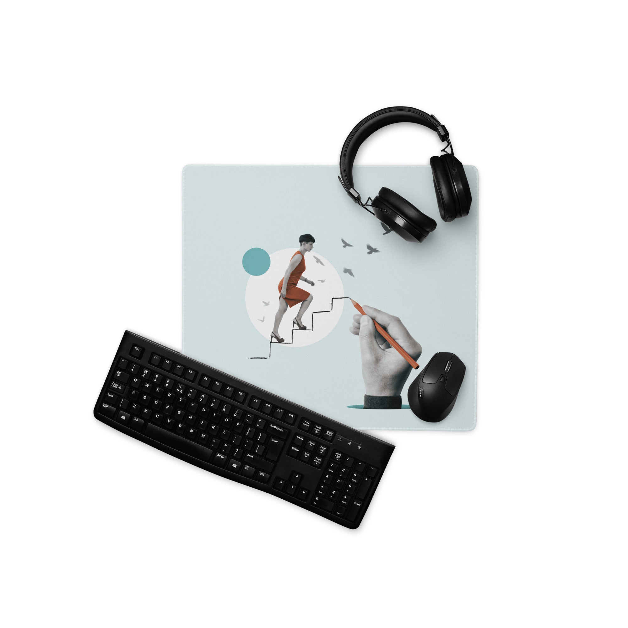 Teal Abstract Runner Desk Pad - Abstract Runner Illustration Blue Teal Office Decor Modern, Calm Mood, Contemporary