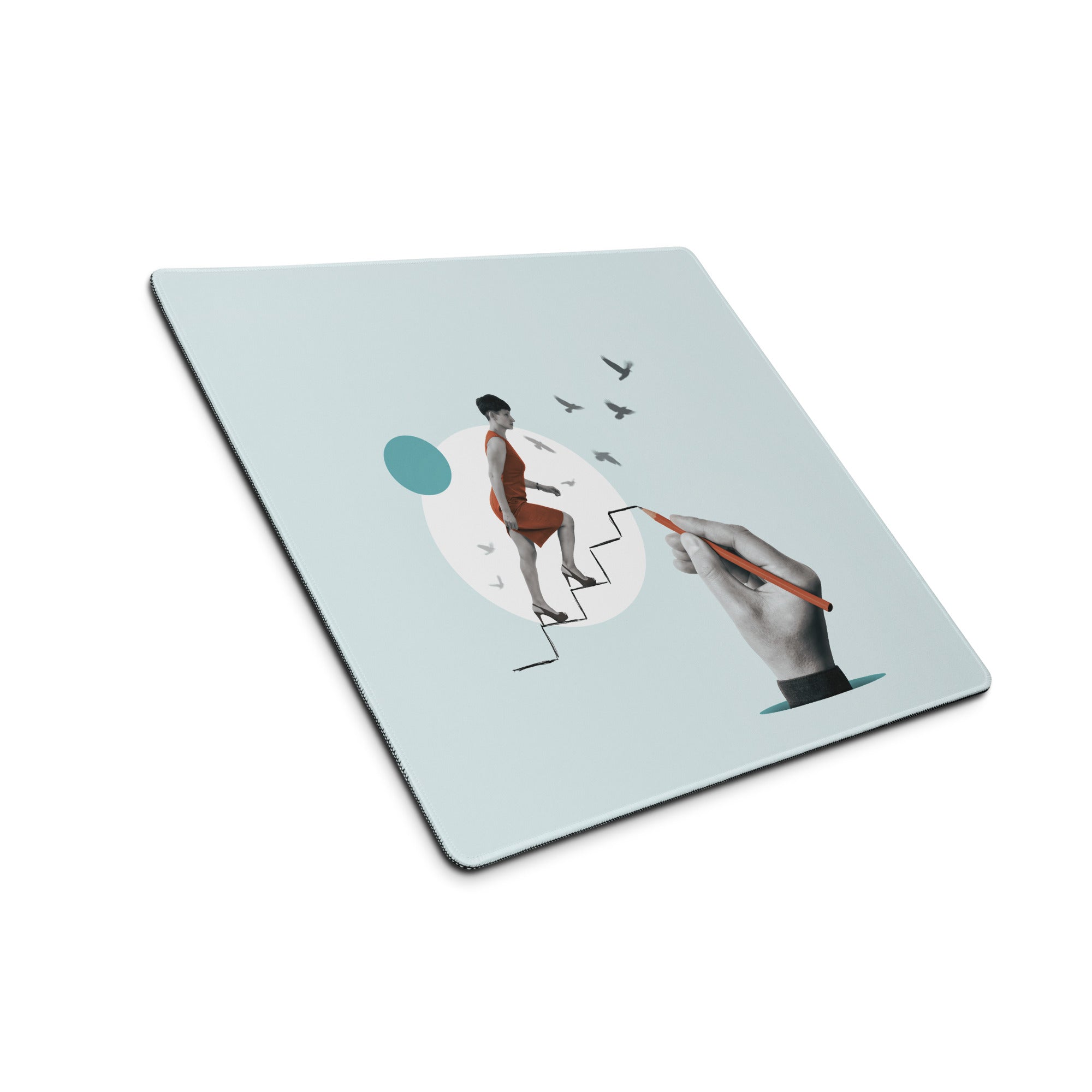 Teal Abstract Runner Desk Pad - Abstract Runner Illustration Blue Teal Office Decor Modern, Calm Mood, Contemporary
