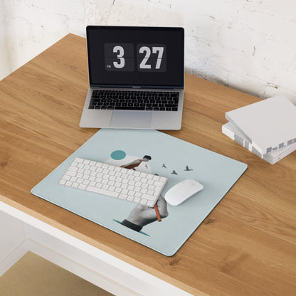 Teal Abstract Runner Desk Pad - Abstract Runner Illustration Blue Teal Office Decor Modern, Calm Mood, Contemporary