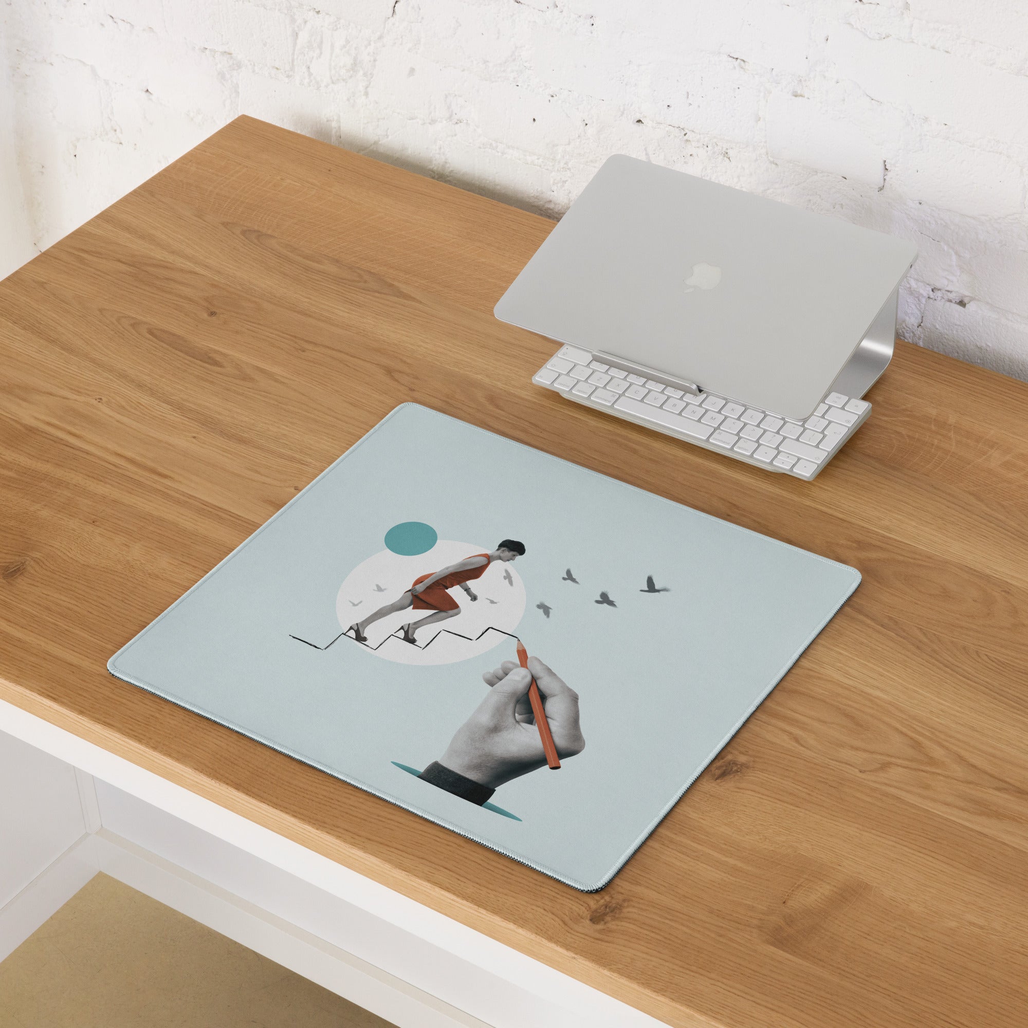Teal Abstract Runner Desk Pad - Abstract Runner Illustration Blue Teal Office Decor Modern, Calm Mood, Contemporary