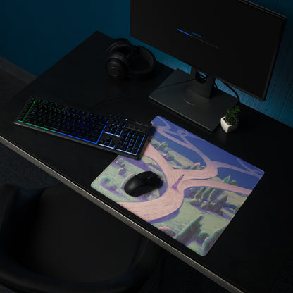 Oversized Gaming Mouse Pad 36x18 Inches Blue Purple Dreamy Abstract Landscape For Modern Home Office Decor Digital Art