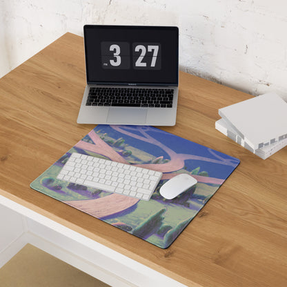 Oversized Gaming Mouse Pad 36x18 Inches Blue Purple Dreamy Abstract Landscape For Modern Home Office Decor Digital Art