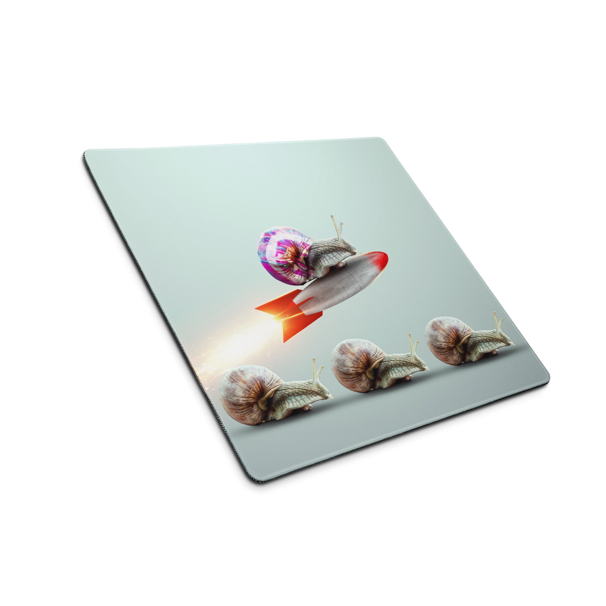Pastel Snail Rocket Desk Pad For Desk Setup Surreal Art - Whimsical Mood Modern Minimal Extended Mouse Pad Digital Art