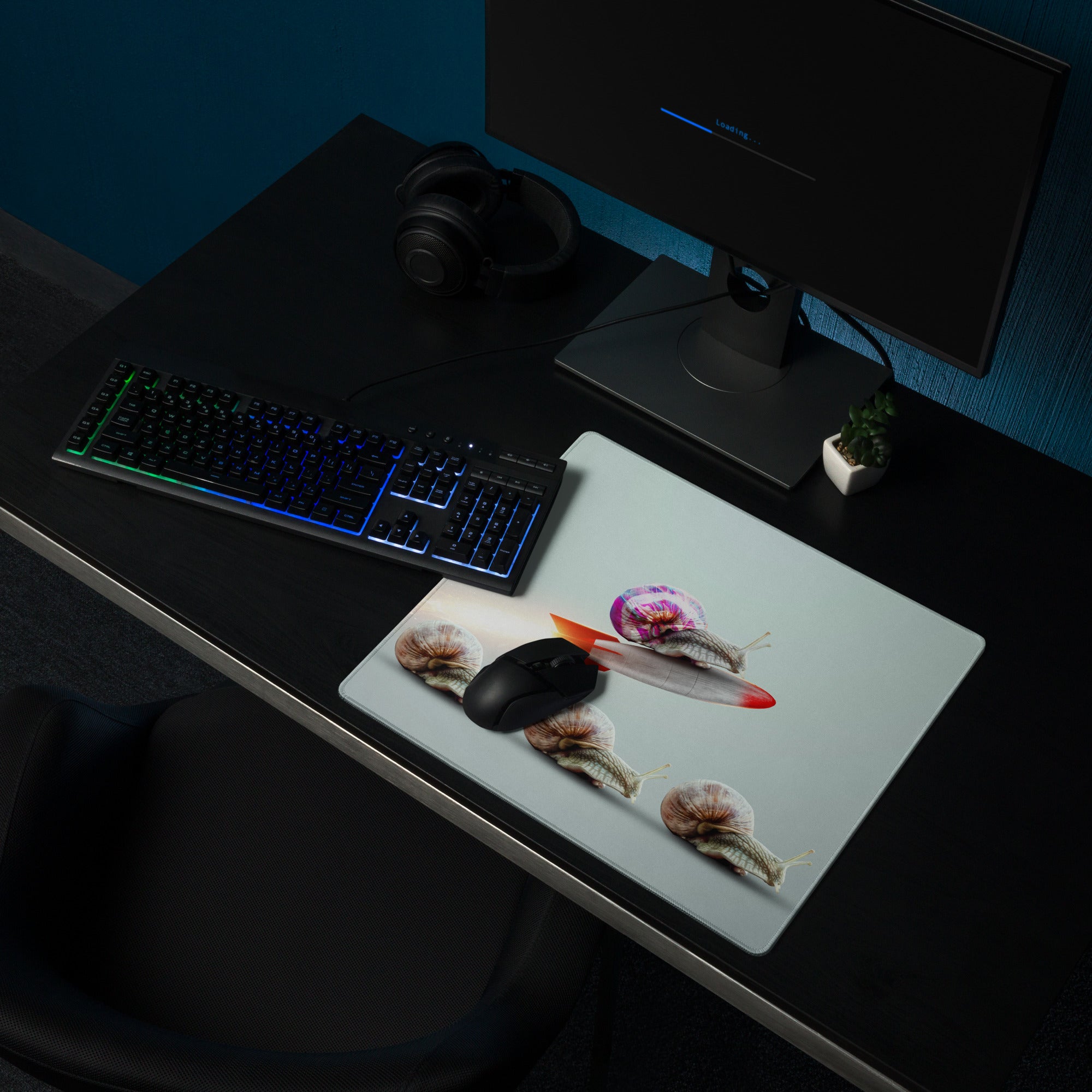 Pastel Snail Rocket Desk Pad For Desk Setup Surreal Art - Whimsical Mood Modern Minimal Extended Mouse Pad Digital Art