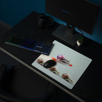 Pastel Snail Rocket Desk Pad For Desk Setup Surreal Art - Whimsical Mood Modern Minimal Extended Mouse Pad Digital Art