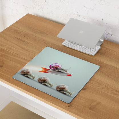 Pastel Snail Rocket Desk Pad For Desk Setup Surreal Art - Whimsical Mood Modern Minimal Extended Mouse Pad Digital Art