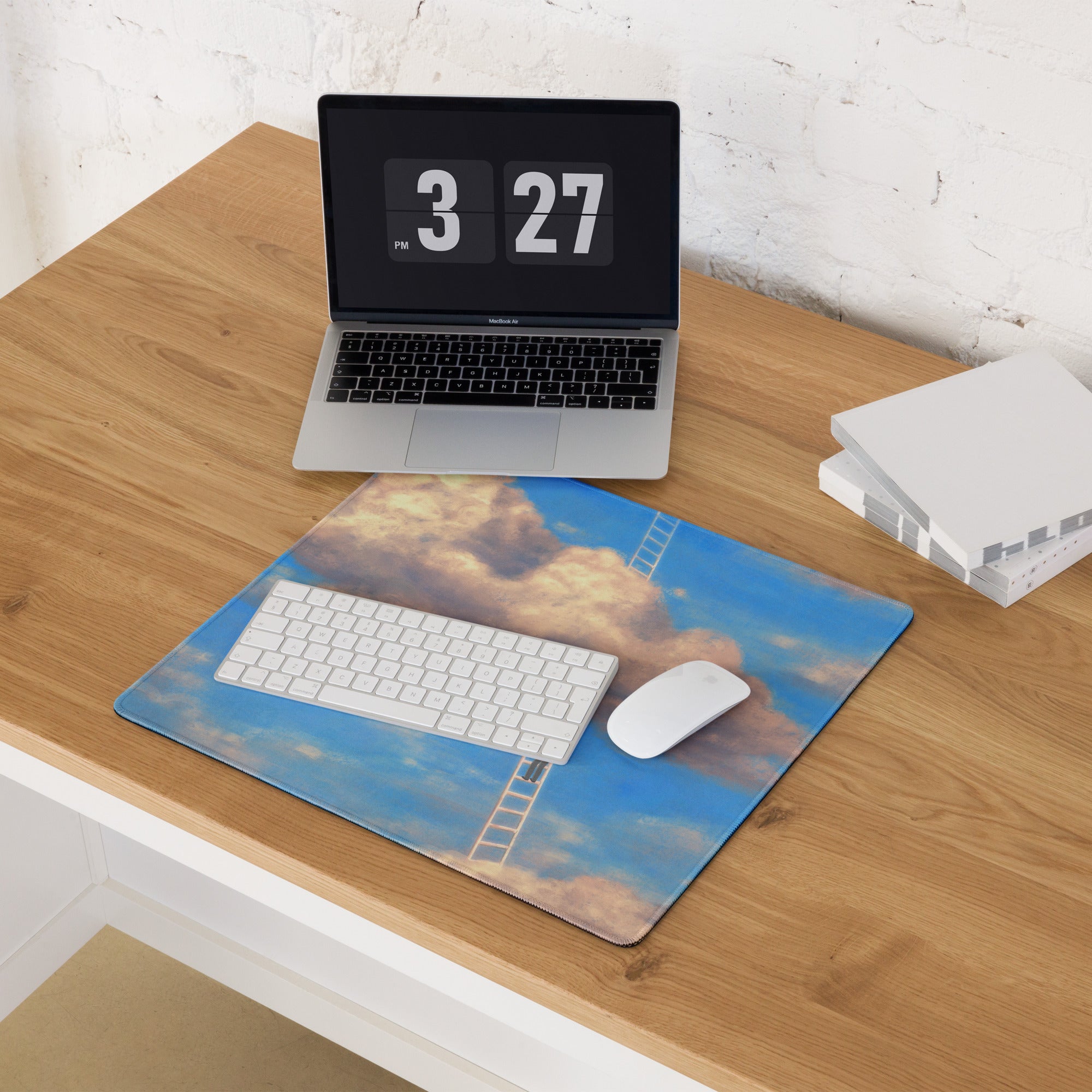 Sky Ladder Blue Sky Clouds Desk Setup Contemporary Oversized Gaming Mouse Pad 36x18 Digital Art