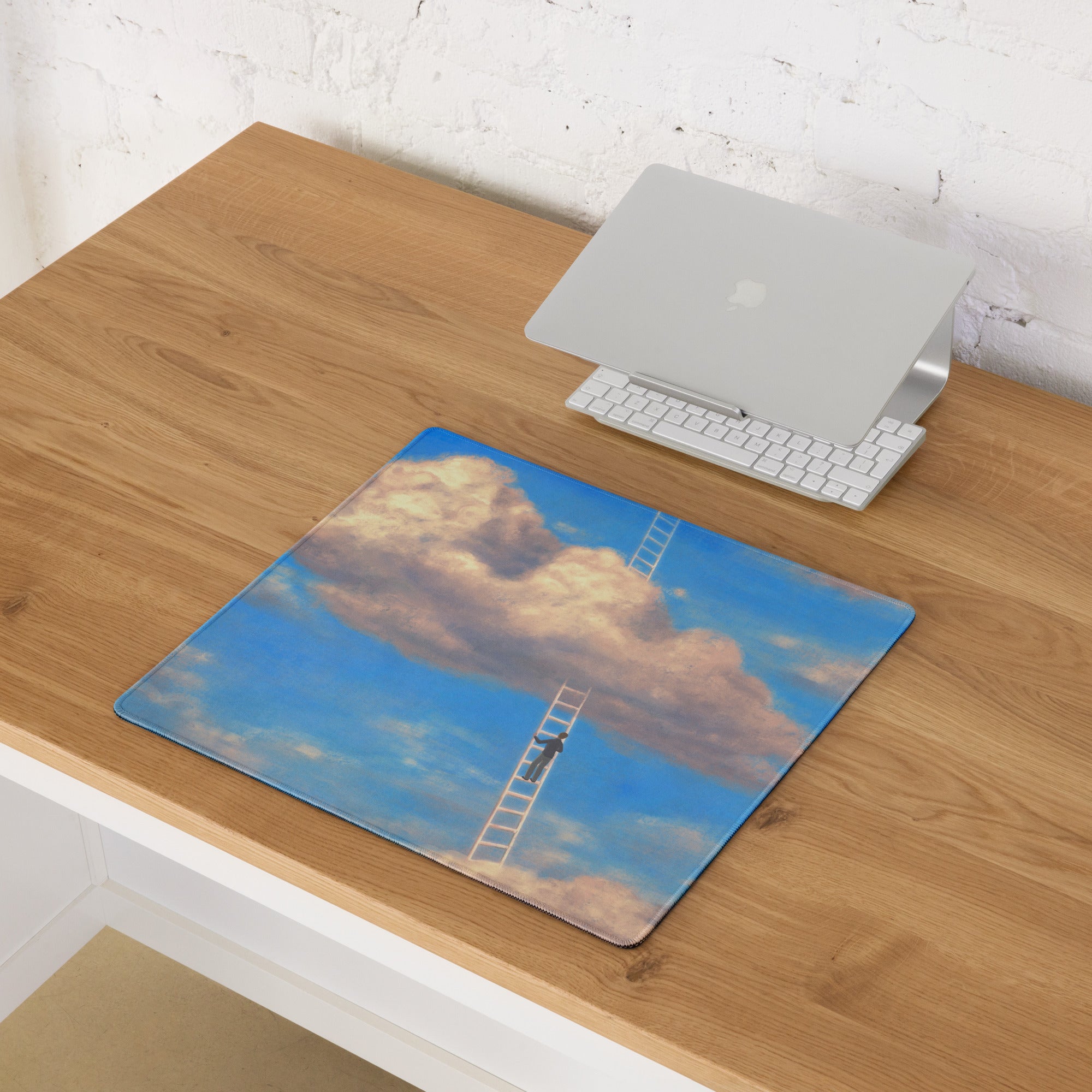 Sky Ladder Blue Sky Clouds Desk Setup Contemporary Oversized Gaming Mouse Pad 36x18 Digital Art