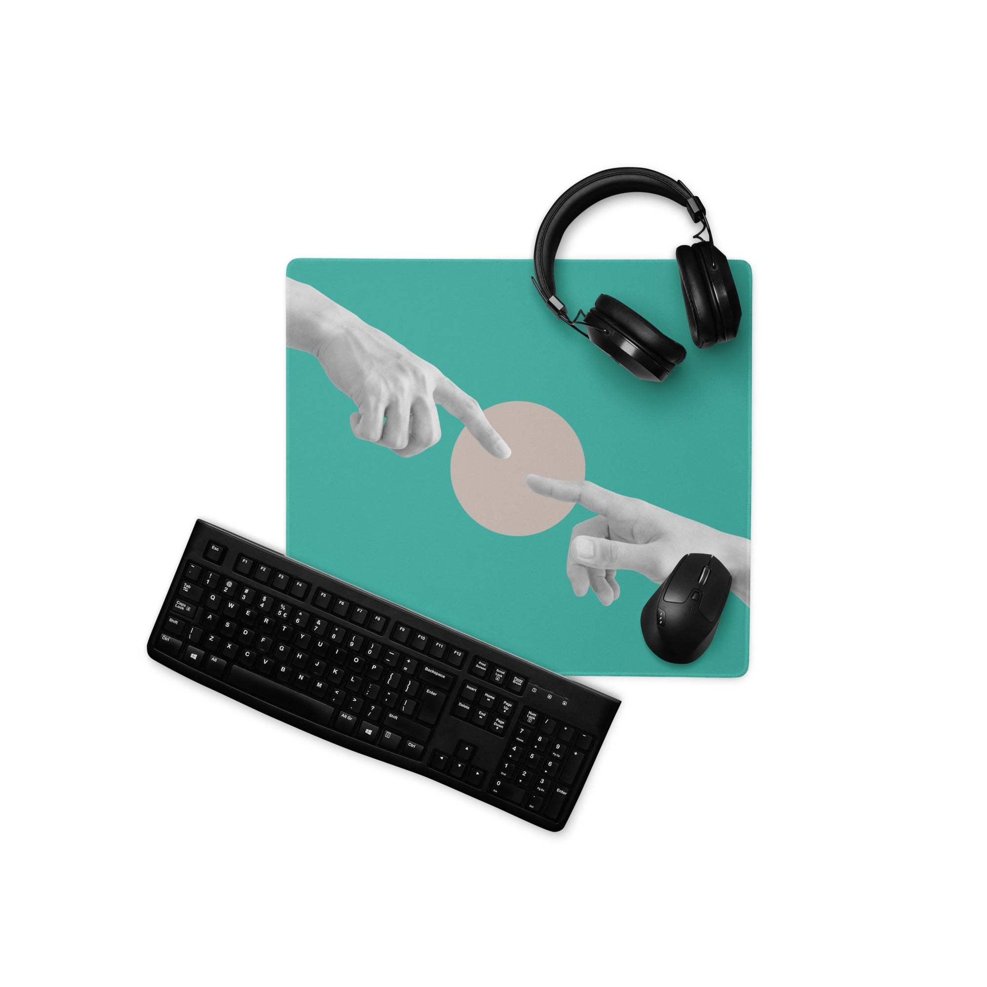Teal Hands Artwork Mouse Pad For Office Desk Contemporary Style Large 36 By 18 Inch Or 18 By 16 Inch
