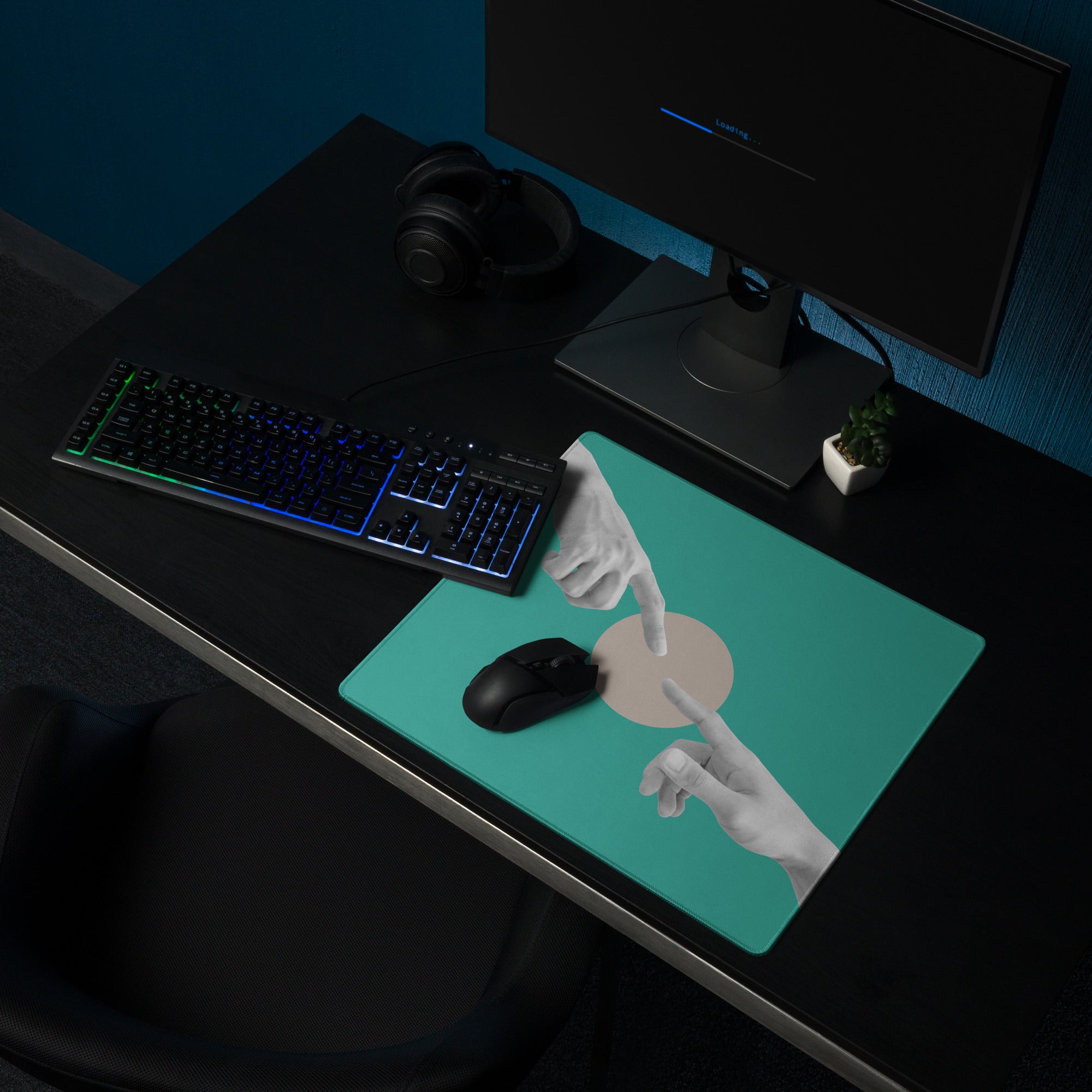 Teal Hands Artwork Mouse Pad For Office Desk Contemporary Style Large 36 By 18 Inch Or 18 By 16 Inch