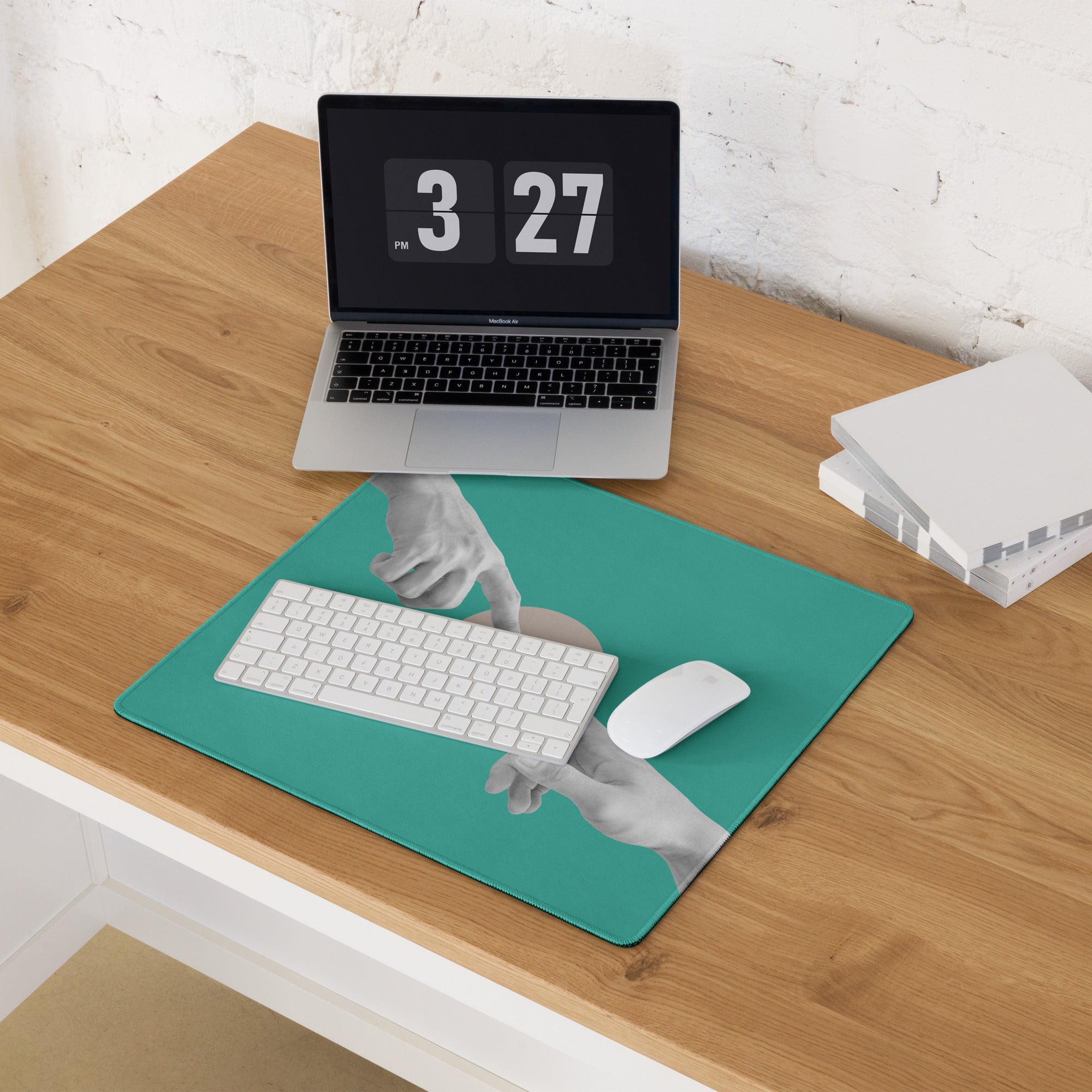 Teal Hands Artwork Mouse Pad For Office Desk Contemporary Style Large 36 By 18 Inch Or 18 By 16 Inch