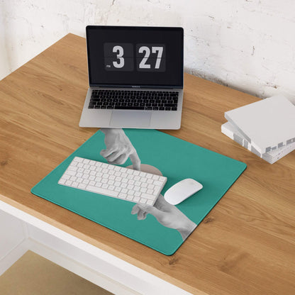 Teal Hands Artwork Mouse Pad For Office Desk Contemporary Style Large 36 By 18 Inch Or 18 By 16 Inch